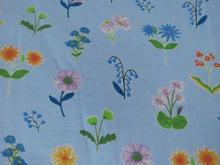 Load image into Gallery viewer, 1m Flower Print Floral on blue background organic cotton spandex jersey knit 155cm