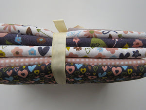 Hearts and Flowers Bundle of 5 Fat Quarters. Mixed prints- 100% cotton. 50 x 52cm per piece