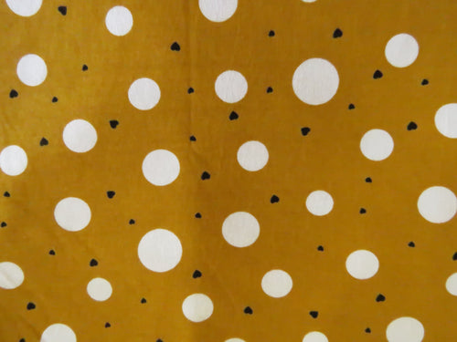 1m Mustard with white spots and mini black hearts  100% organic cotton jersey knit 112cm