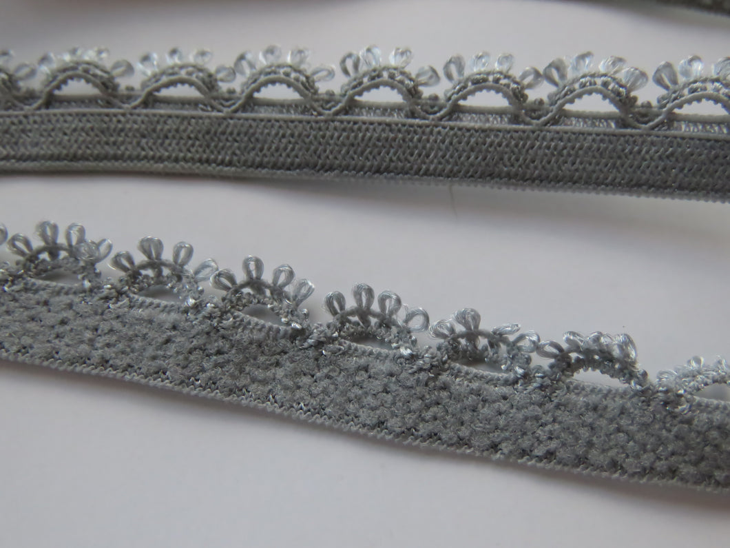 1m Dark Grey Lacy trim Stretch Elastic trim 11mm wide- underwear, crafts etc.