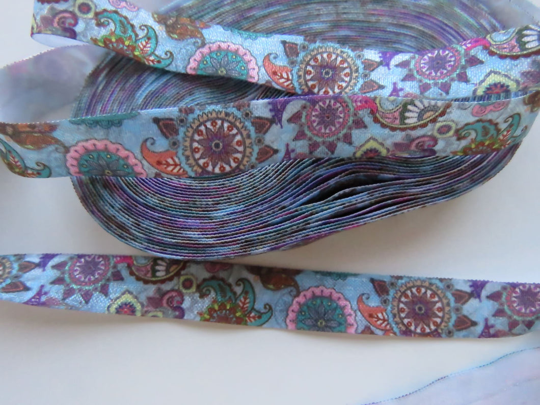 5m Paisley Print 15mm wide Fold over elastic