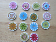 Load image into Gallery viewer, 26 Large Single Flower Round Wood like Buttons 25mm diameter