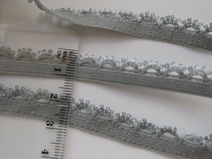 1m Dark Grey Lacy trim Stretch Elastic trim 11mm wide- underwear, crafts etc.