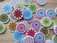 Load image into Gallery viewer, 26 Large Single Flower Round Wood like Buttons 25mm diameter