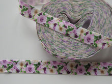 Load image into Gallery viewer, 1m Lilac and cream roses print fold over elastic FOE foldover elastic 15mm wide