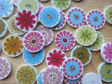 Load image into Gallery viewer, 52 Large Single Flower Round Wood like Buttons 25mm diameter