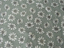 Load image into Gallery viewer, 1m White flower on sage green background Bamboo spandex jersey knit 160cm