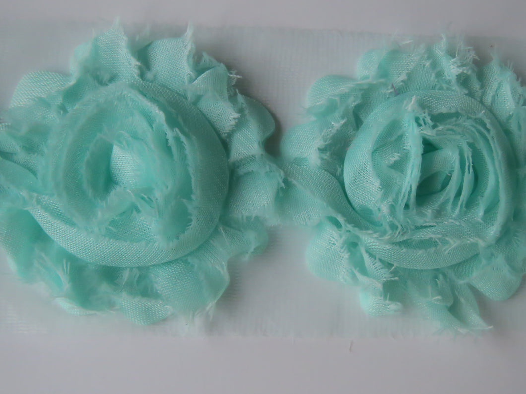 5 Pale Green Shabby Chic Chiffon flowers  50mm diameter per flower approx.