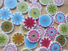 Load image into Gallery viewer, 26 Large Single Flower Round Wood like Buttons 25mm diameter