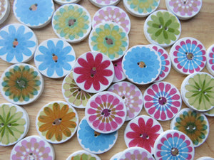 26 Large Single Flower Round Wood like Buttons 25mm diameter