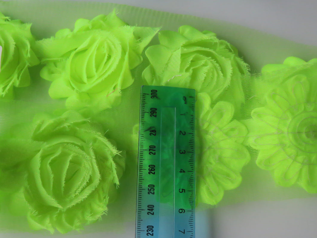 3 Neon lime green Shabby Chic Chiffon flowers- approx 50mm diameter per flower