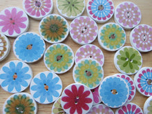 Load image into Gallery viewer, 26 Large Single Flower Round Wood like Buttons 25mm diameter