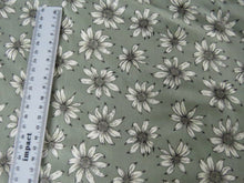 Load image into Gallery viewer, 1m White flower on sage green background Bamboo spandex jersey knit 160cm