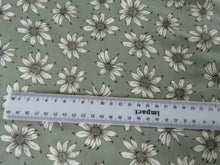 Load image into Gallery viewer, 1m White flower on sage green background Bamboo spandex jersey knit 160cm