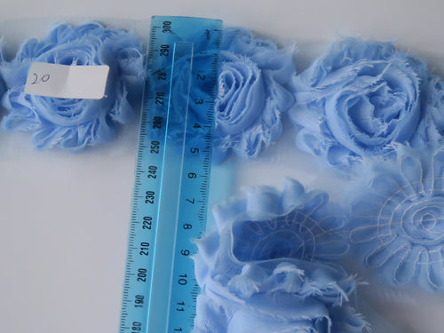 5 Pale blue Shabby Chic Chiffon flowers  50mm diameter per flower