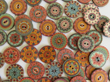 Load image into Gallery viewer, 10 Mixed Pattern Teal Orange Pink Retro Print buttons 25mm diameter