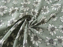 Load image into Gallery viewer, 1m White flower on sage green background Bamboo spandex jersey knit 160cm