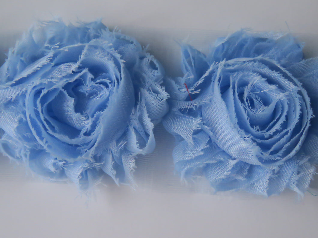 3 Pale blue Shabby Chic Chiffon flowers  50mm diameter per flower