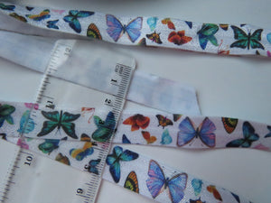 1m Butterfly print on white Fold over Elastic FOE Fold over elastic 15mm wide