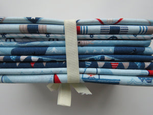 Beach Club Bundle of 5 Fat Quarters. Mixed prints- 100% cotton. 50 x 52cm per piece