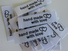 Load image into Gallery viewer, 10 Bright White Handmade With Love and Heart Labels 45 x 15mm