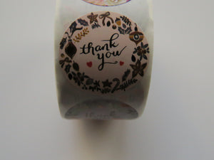 500 Stickers- mixed print floral Thank you in centre 25mm