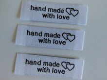 Load image into Gallery viewer, 50 Bright White Handmade With Love and Heart Labels 45 x 15mm