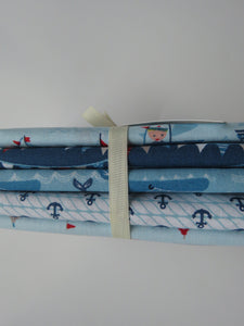 Beach Club Bundle of 5 Fat Quarters. Mixed prints- 100% cotton. 50 x 52cm per piece