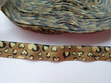 Load image into Gallery viewer, 5m Gold hearts on bronze 15mm wide fold over elastic FOE foldover elastic.