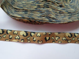 5m Gold hearts on bronze 15mm wide fold over elastic FOE foldover elastic.