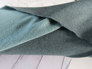 Sale-50% 1.5m Jadite Green 38% merino 54% polyester 8% elastane brushed sweatshirting 285g- has dye flaw - precut pieces only