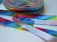 Load image into Gallery viewer, 4m Diagonal  Rainbow Fold Over Elastic 15mm wide FOE Foldover