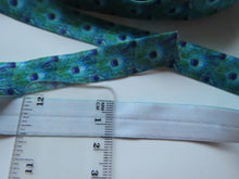 Load image into Gallery viewer, 1m Peacock Feather print Fold Over Elastic 15mm wide FOE Foldover