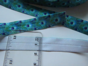 1m Peacock Feather print Fold Over Elastic 15mm wide FOE Foldover