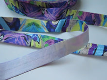 Load image into Gallery viewer, 1m Teal Yellow Purple Marbled print Fold Over Elastic 15mm wide FOE Foldover elastic