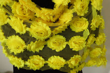 Load image into Gallery viewer, 4 Bright Yellow Shabby Chic Large Flowers 50-60mm wide on mesh backing