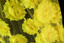 Load image into Gallery viewer, 4 Bright Yellow Shabby Chic Large Flowers 50-60mm wide on mesh backing