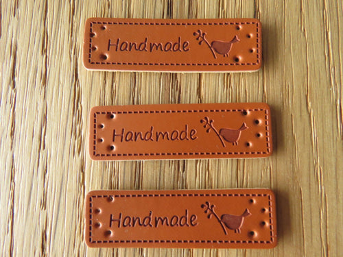 10 PU Leather Bird with Twig handmade labels 50x 15mm- NOTE THESE LABELS ARE DUE IN STOCK ON 20 March- any orders with these labels will be dispatched once the labels arrive.