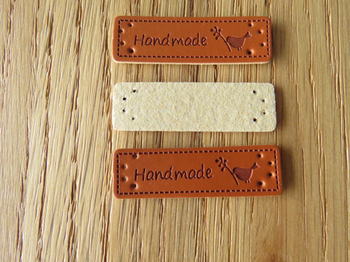 25 PU Leather Bird with Twig handmade labels 50x 15mm- NOTE THESE LABELS ARE DUE IN STOCK ON 20 March- any orders with these labels will be dispatched once the labels arrive.