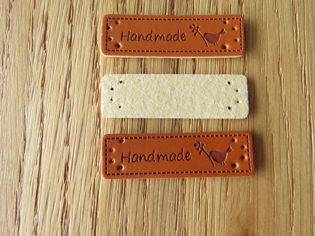 10 PU Leather Bird with Twig handmade labels 50x 15mm- NOTE THESE LABELS ARE DUE IN STOCK ON 20 March- any orders with these labels will be dispatched once the labels arrive.