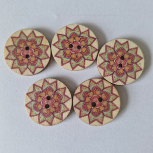 5 Pink and green print 25mm buttons