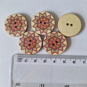 5 Pink and green print 25mm buttons