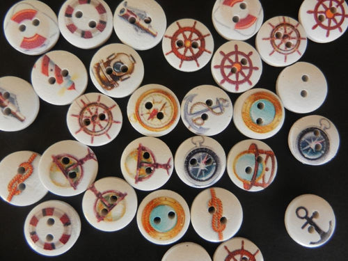 50 White  Nautical Theme Buttons-15mm