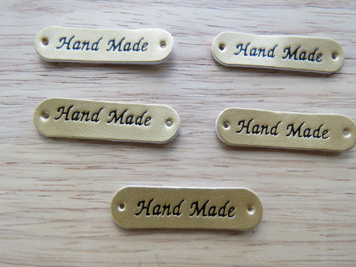 24 Gold Hand Made PU Leather labels 45 x10mm