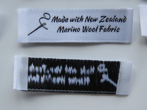 25 Needle Thread White Made with NZ Merino wool fabric woven labels 50 x 15mm