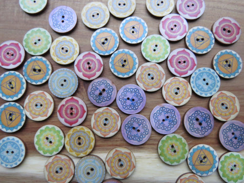 10 x 25mm Mixed Print Retro Wood Buttons- random mix of 10