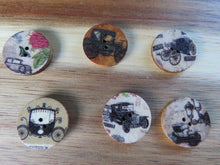 Load image into Gallery viewer, 10 Vintage Car Stagecoach Carriage Retro Print 20mm Wooden buttons