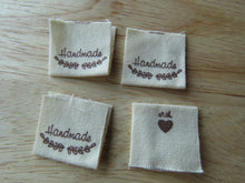 Load image into Gallery viewer, 50 Handmade underlined with Heart twigs Cotton Flag Labels 2 x 2cm folded