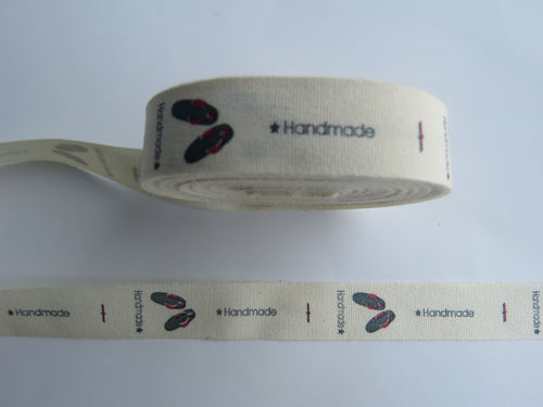 1m Cotton Tape Jandals with  Handmade  Labels. 55 x 15mm