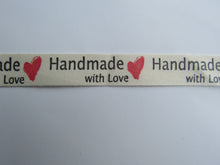 Load image into Gallery viewer, 1m Cotton Tape Handmade with Love and  Red Heart  Labels. 50 x 15mm